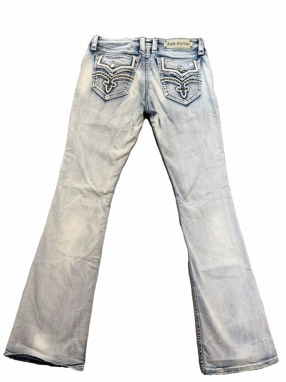 Rock Revival Light Blue Boot Cut Jeans with Embroidered Back Pockets